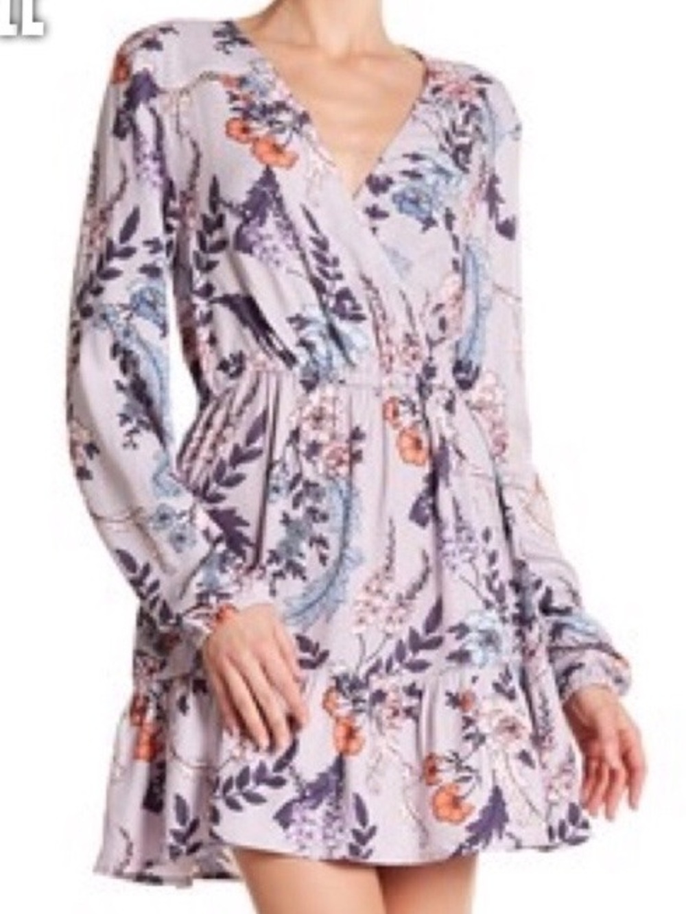 28. | MINKPINK | Lavender Floral Print Dress with Coral and Navy Accents | S